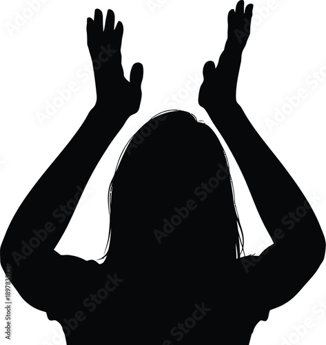 Silhouette of woman clapping hands above head back view vector