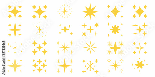 Collection of various yellow starbursts and sparkling light effects