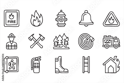 Emergency Fire Response Line Icons for Public Safety Design