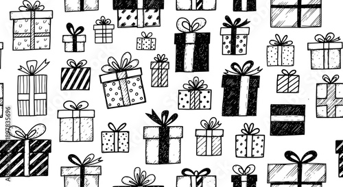 Action Illustration of Line Art Gift Boxes, Holiday Season, Creative Design, Festive Environment