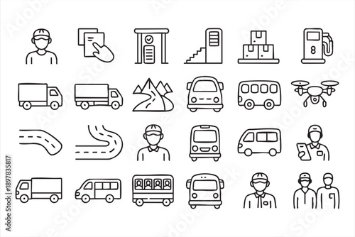 Modern Logistics and Distribution Icons Black and White