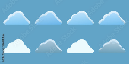 A collection of stylized white and gray clouds against a blue backdrop