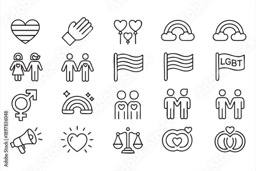 LGBT Rights and Pride Symbol Icon Set in Outline Style
