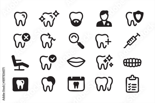 Dental Care Icons for Oral Health and Dentistry Clinics