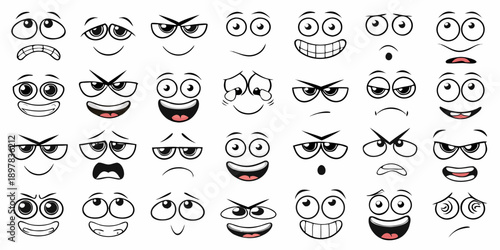 Collection of diverse cartoon faces displaying a range of emotions