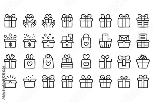 Gift and Present Icons for Shopping and E Commerce Design