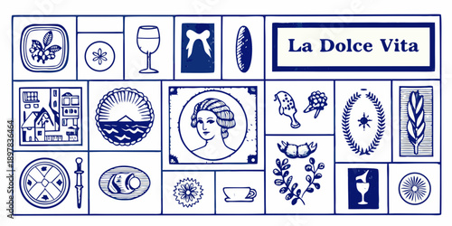 A collection of blue and white decorative tiles depicting various motifs