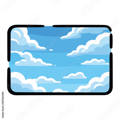 Clouds and sky vector illustration in a rectangular frame with rounded corners and cutouts, pektor047.eps reference