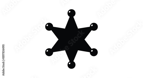 A stark black silhouette depicts a classic six pointed sheriff s star against a pure white background high quality professional