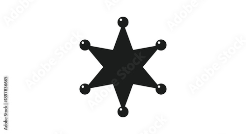 A stark black silhouette depicts a classic six pointed star sheriff badge against a clean white background high quality