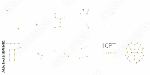 Abstract representation of constellations and typographic elements on white