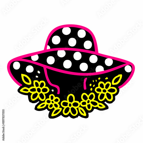playful polka dot sunhat with floral trim for stylish summer branding and fashion campaigns; part of my luminous femme line-work collection