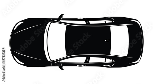 A minimalist top down view of a modern black vehicle with a white roof section displayed high quality professional