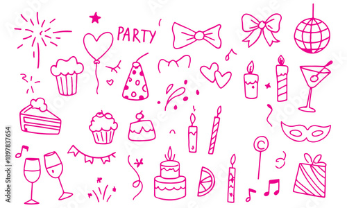 Pink Party Doodles Celebration Icons Vector Art
