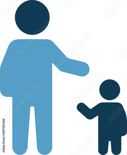 Two blue silhouettes of a man and a child standing together
