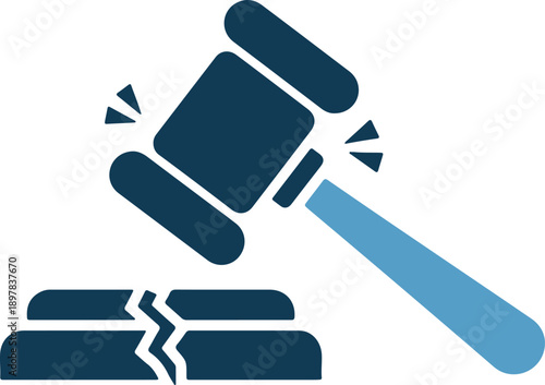 A dark blue gavel hitting a book with a light blue handle
