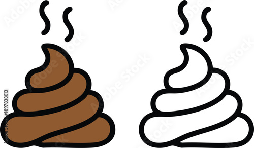 Brown and Outline Pile of Poo Emoji Icons, vector, illustration, silhouette.