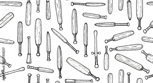 Action-Packed Line Art of Baseball Bats, Sports Equipment Background, Creative Design, Artistic Vibe