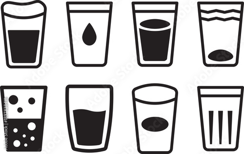 water level, water glass, liquid level, fill level, hydration, water measurement, liquid measurement, glass icon, drink water, water intake, volume level, progress level, level indicator, line icon, o