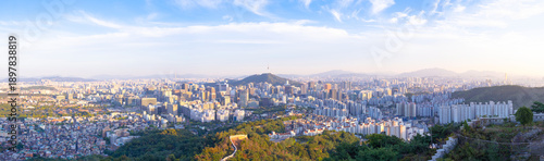 panoramic, tourist attractions in the city park of seoul City, Asia business concept image, panoramic modern cityscape building in korea. 
The most beautiful Viewpoint seoul city,south korea.
