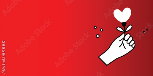 Heart shape made by white hand fingers on vibrant red background expressing love emotion high quality modern illustration design concept