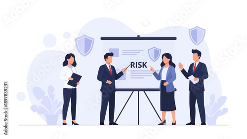 Business Team Discussing Risk Management Strategy in Meeting