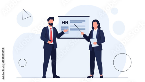 HR Presentation: Team Discussing Human Resources Strategy on Whiteboard