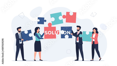 Teamwork Solution Puzzle Pieces Strategy Business Collaboration
