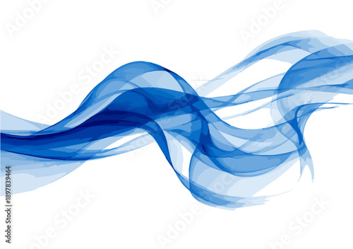 Abstrakte blaue Wellenlinien auf weißem Hintergrund, transparent und fließend