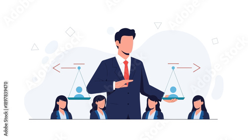 Businessman Leading Team, Balancing Work and Employees, Management Concept