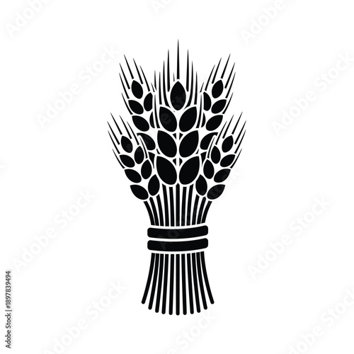 A stylized black silhouette of a bundle of wheat ears, symbolizing harvest and agriculture