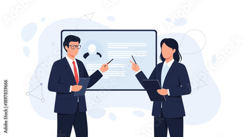 Business Professionals Presenting Data on Digital Screen