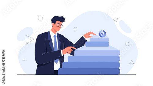 Businessman Stacking Levels for Success and Growth Strategy