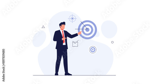 Businessman aiming at target, business strategy, goal achievement, success concept