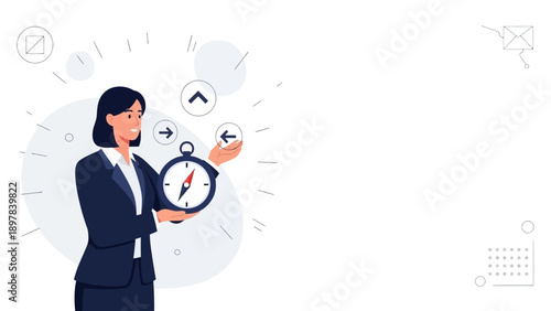 Businesswoman with Compass Navigating Strategy and Decision Making