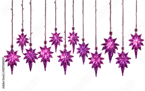 Hängende lila Sternlichter mit transparentem Hintergrund für Dekoration und Feiertage