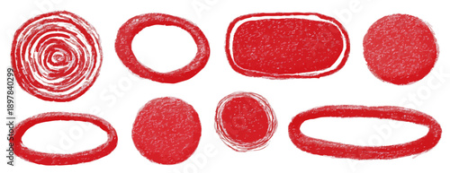 Rote runde und ovale Formen mit transparentem Hintergrund, handgezeichnet im Skizzenstil