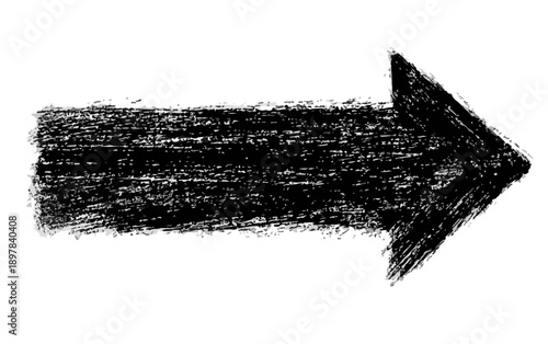 Schwarz-weißer Pfeil mit transparentem Hintergrund, der nach rechts zeigt, mit Pinselstrich-Textur