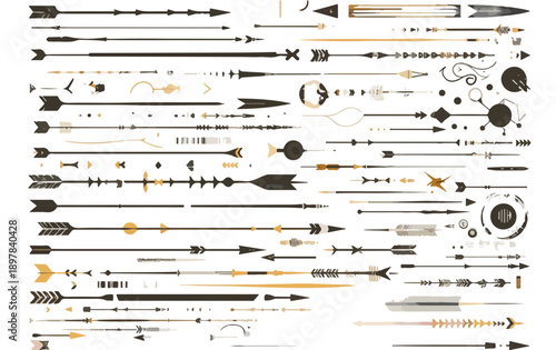 Eine Sammlung von transparenten Pfeilen und stilisierten Elementen in verschiedenen Designs und Farben, ideal für Grafiken.