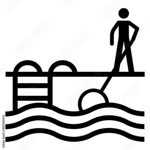 "Pool cleaning in progress" vector icon