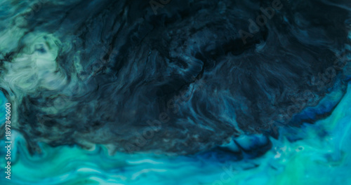 Wallpaper Mural Dye stream blur. Ink spill. Black acrylic emulsion flow on blue green texture. Dark wave color curl swirl mix abstract background. Torontodigital.ca