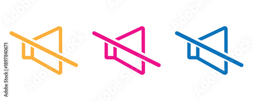 Collection of three minimalist mute sound icons. Mute sound speaker icons