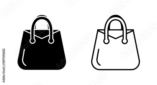 Black and white icons of a handbag