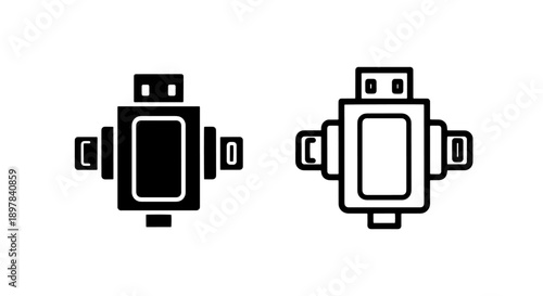 USB Hub Splitter Multi-Port Adapter Icon Set for Expanding Device Connectivity