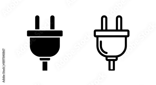 Two-Prong Electrical Power Plug Icon Set for EU Standard Wall Sockets and Energy Supply