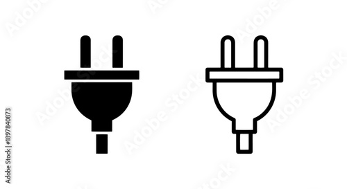 Two-Prong Electrical Power Plug Icon Set for Standard AC Power Supply and Outlets