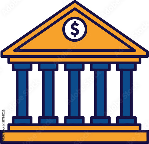Business Icon Representing Bank Building with Dollar Sign in Vector Illustration