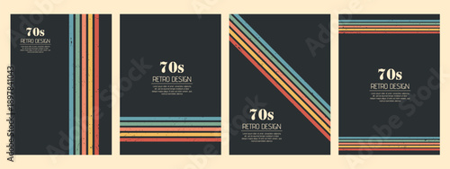 Stripe rainbow groovy. Psychedelic retro futuristic cover art with colorful swirls, dynamic waves and funky curves. Set of Vector illustration.