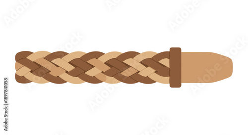 Brown woven belt isolated on white background with intricate braided pattern, showcasing a flat and detailed design, perfect for fashion and accessory themes