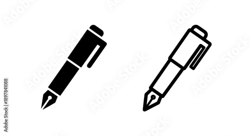 Fountain pen icons, filled and line art, for elegant writing.